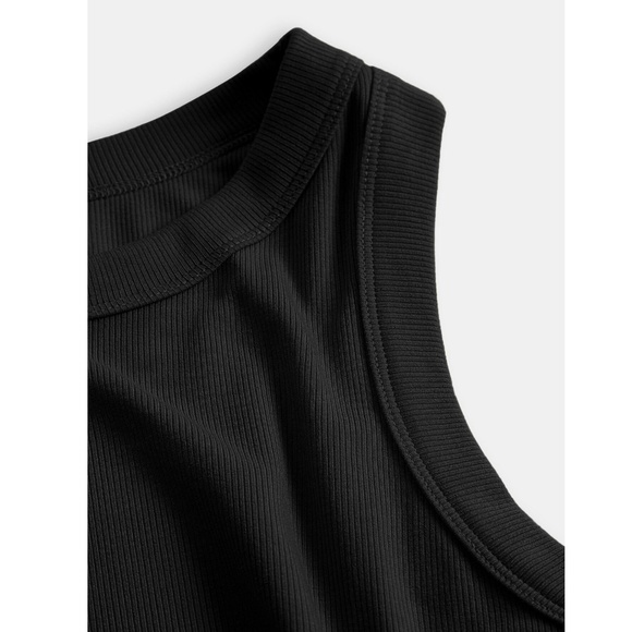 Black Tank Top Racerback Round Neck Slim Fit Stretchy Basic - Picture 8 of 9